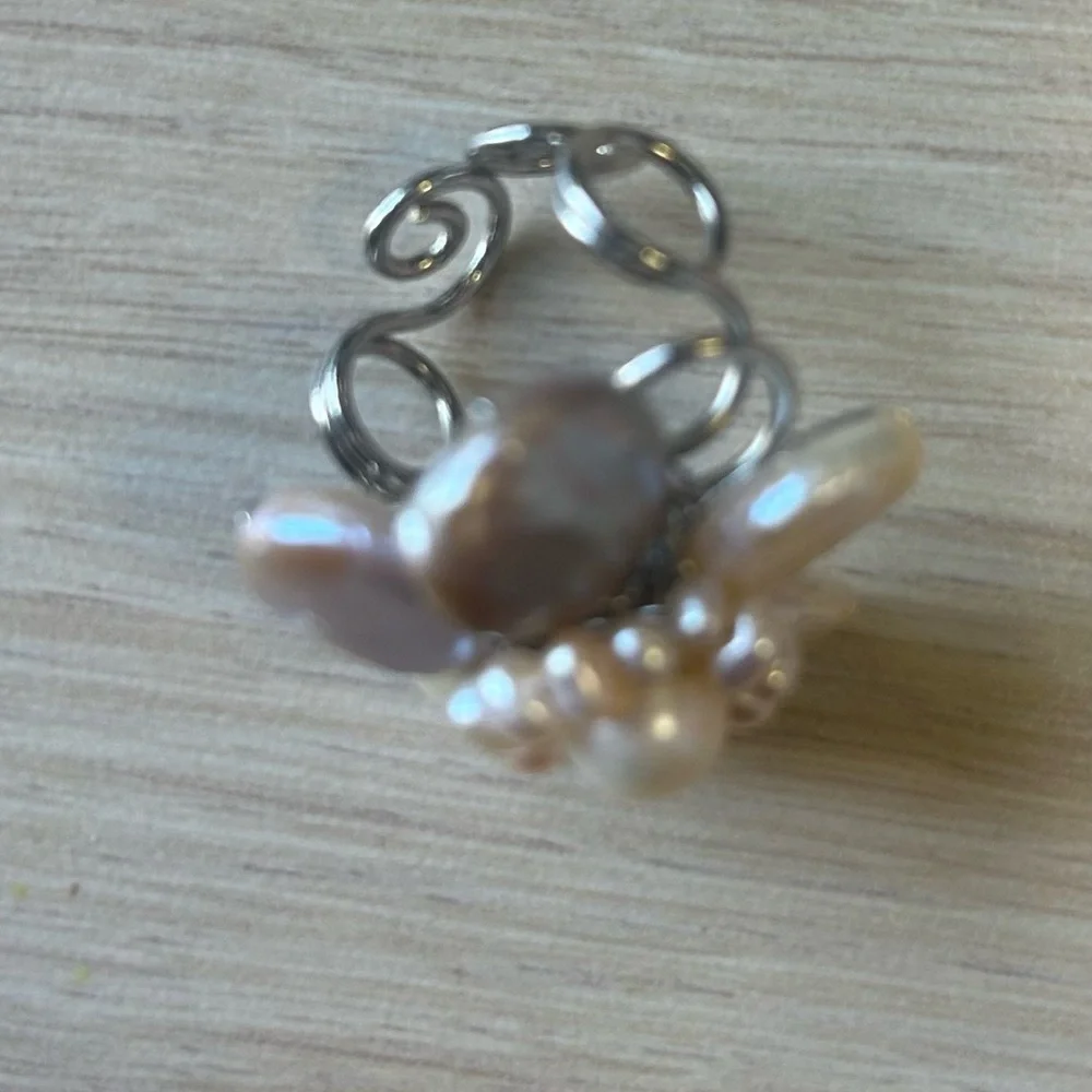 Pearl Flower Statement Ring with Expandable Band